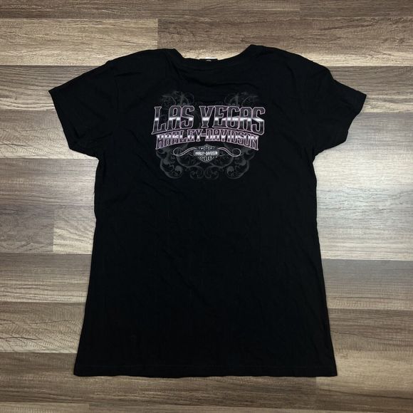Y2K Harley Davidson Las Vegas Women’s Black T-shirt Size Large - Picture 2 of 10